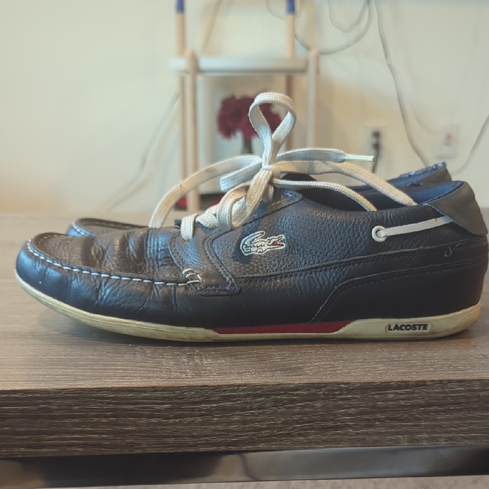 🔥Price Drop🔥Lacoste Navy Blue Leather Boat Shoes with White Laces - Picture 12 of 16
